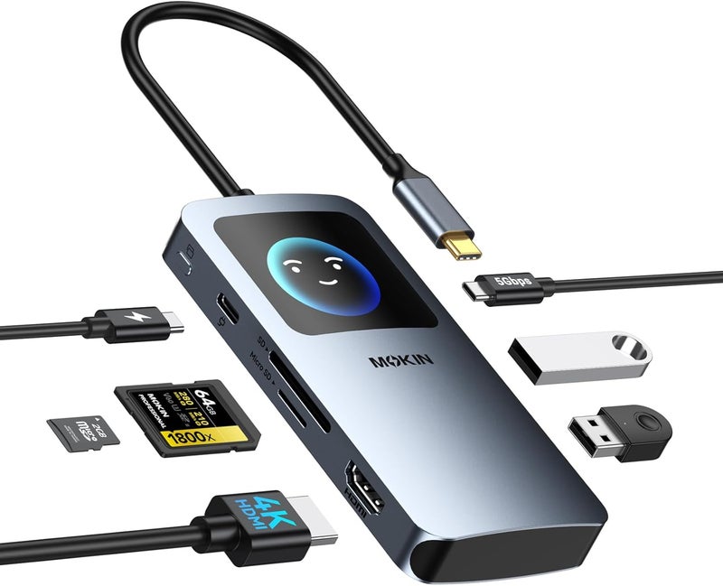 Mokin 7 in 1 USB C Hub, 4K@60Hz Smart LED Docking Station with HDMI,PD 100W,2*USB A 3.0,USB C 3.0,SD/TF Card Reader,Monitor Adapter for MacBook/Dell/HP/Lenovo - Image 1